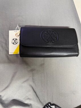 Christian Lacroix Black Leather Flap Wallet with Embossed Logo